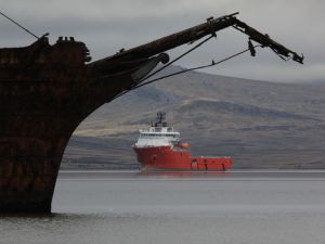 Supply vessel viewed from Lady Elizabeth wreck Mike Pole Evans 31Aug2015 articles